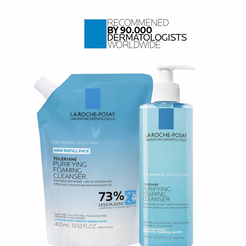 La Roche-Posay Toleriane Purifying Foaming Facial Cleanser,Niacinamide+Ceramides+Prebiotic Thermal Water,Oil Free Face Wash For Oily Skin,Pore Cleanser Safe For Sensitive Skin, Soap Free,(Pack of 2)