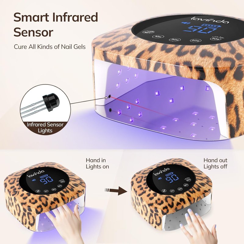 LED Nail Lamp - 54W Cordless UV Light for Gel Nails | 2X Faster Curing, 4 Timer Settings, Leopard Print Design