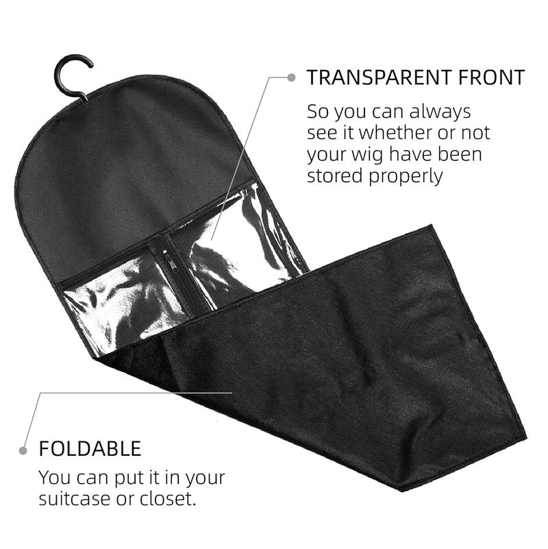 Hair Extension Holder - 2PCS Wig Stand & Organizer for Multiple Wigs | Black Hanger & Storage Bag