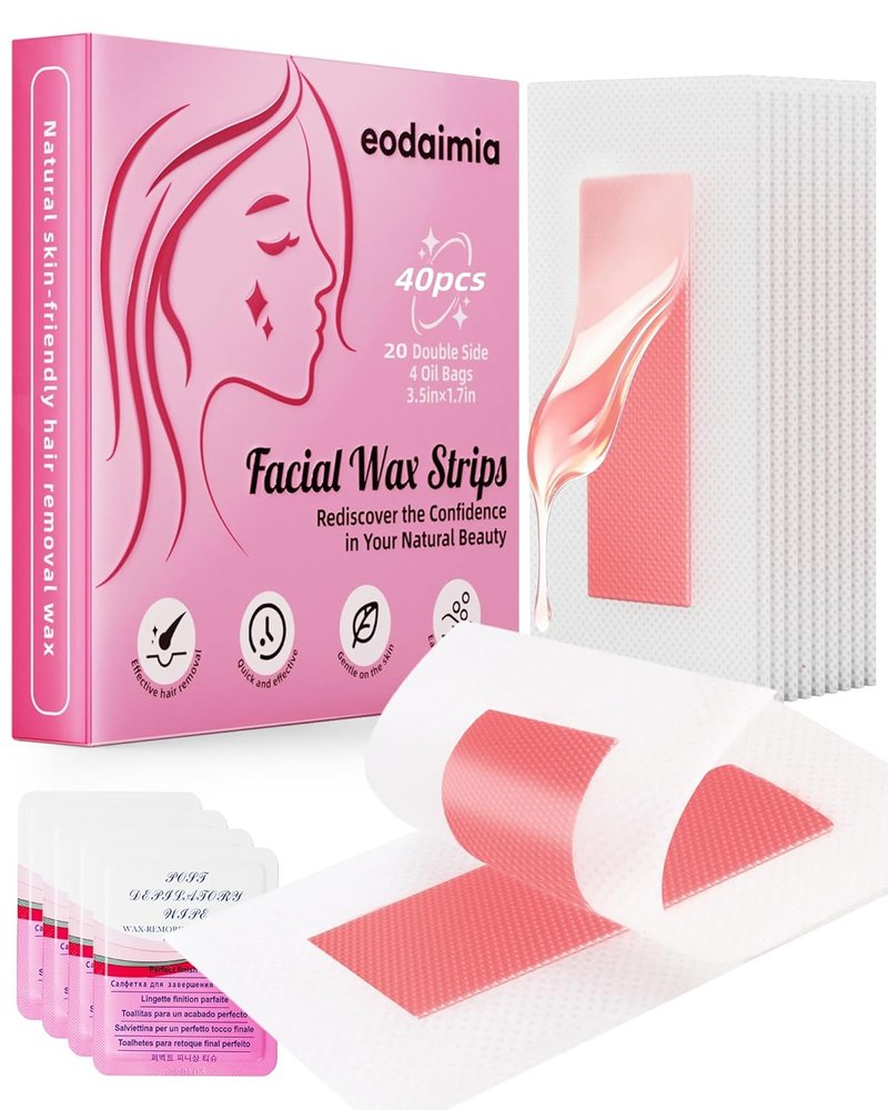 40 Facial Wax Strips for Women - Complete Waxing Kit with 4 Calming Oil Wipes | All Skin Types