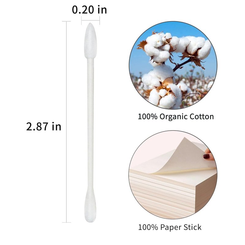 Cotton Swabs Precision Pointed - 600 Count Pointy Organic Cotton Buds Double Side Tightly Wrapped Cotton Tips Paper Stick Soft Gentle Lint-Free Cruelty-Free, Pointy & Round (White)