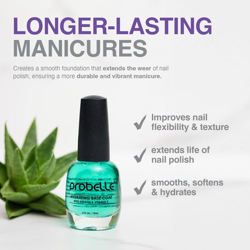 Probelle Hydrating Base Coat - Nourishing Moisturizer for Dry, Brittle Nails | Extends Polish Life & Adds Healthy Glow