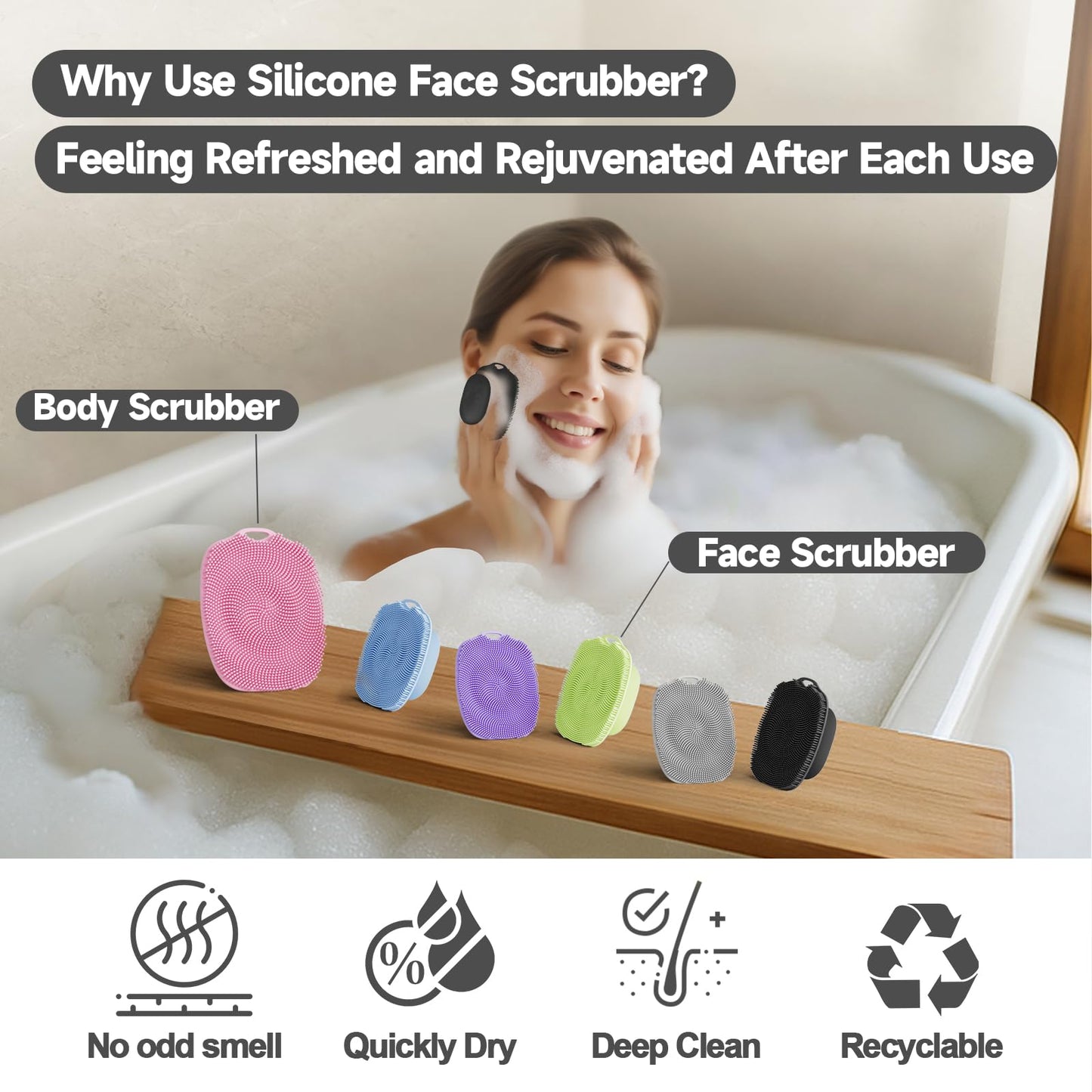 ARIOSOX 2 PCS Face Scrubber, Soft Silicone Face Exfoliator with Suction Cup for Man and Women Deep Skin Clean, Gentle Facial Cleaning Brush Suitable for All Sensitive Skin (Black)