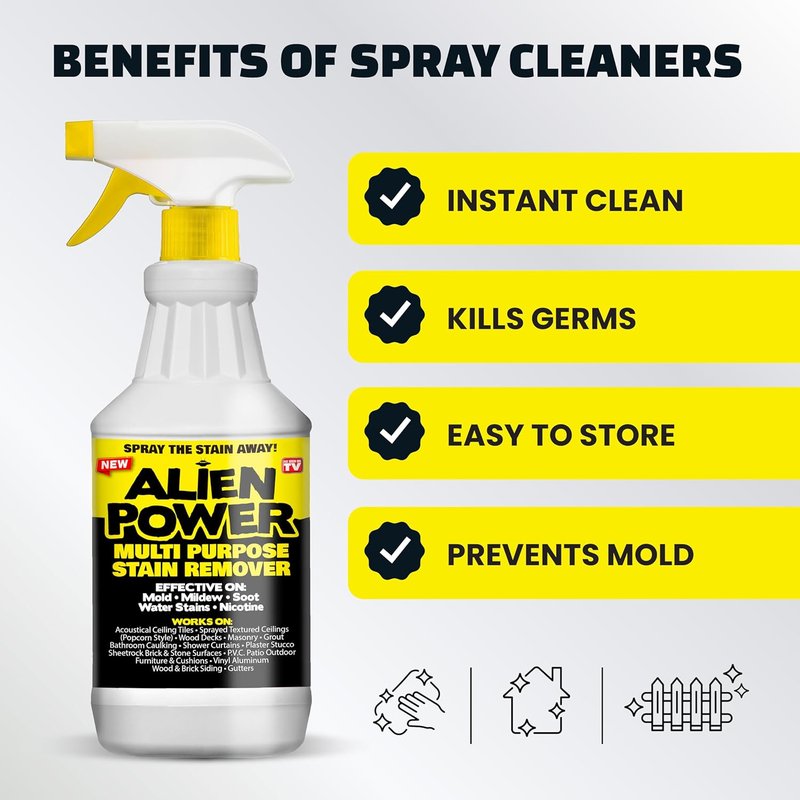 Instant Stain Remover Spray - 72 Fl Oz All-Purpose Cleaner for Mold, Mildew & Grout | No-Scrub Bathroom & Household Solution - 3 Pack