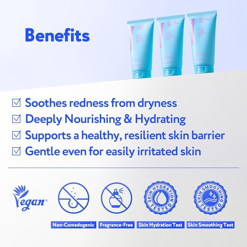 Skiennix Coconut Hydro Barrier Cream - Soothing Moisturizer with Panthenol & Ceramide | Non-Greasy, Fragrance-Free (80ml / 2.7 fl oz)