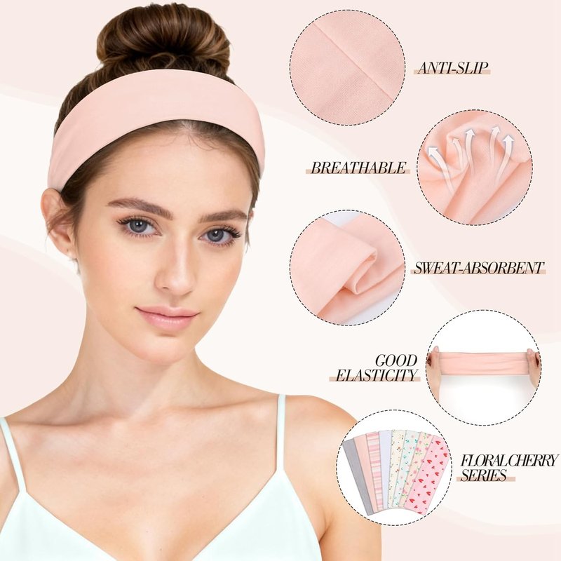 Obeoby Pink Cute Headbands - Non-Slip Stripe Heart Hairbands for Women & Girls | Perfect Summer Accessory