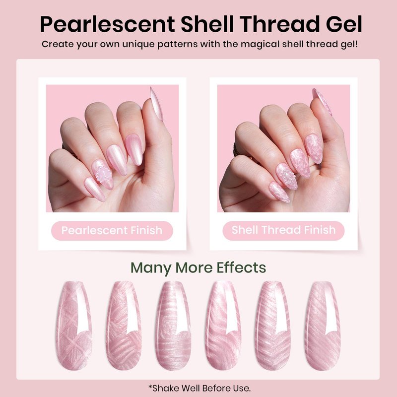 Beetles Pearl Pink Gel Nail Polish – Soft Afternoon Mermaid Gel Polish, 15ml Thread Effect Pink Nails Swirl Shell UV LED Soak Off Gel Manicure