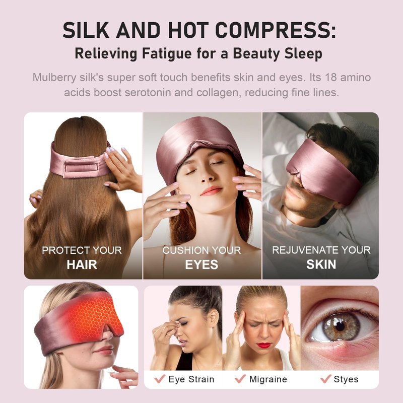 LitBear Mulberry Silk Sleep Mask 22 Momme, Microwave Heated Eye Mask for Dry Eyes, Adjustable Weighted Sleeping Mask for Women Men, Warm Compress Light Blocking Eye Cover for Relax