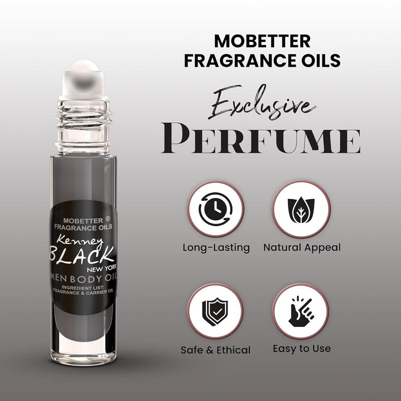 Kenney Black New York Men's Fragrance Body Oil - Long-Lasting Travel Size 0.33 Oz Roll-On Glass Bottle