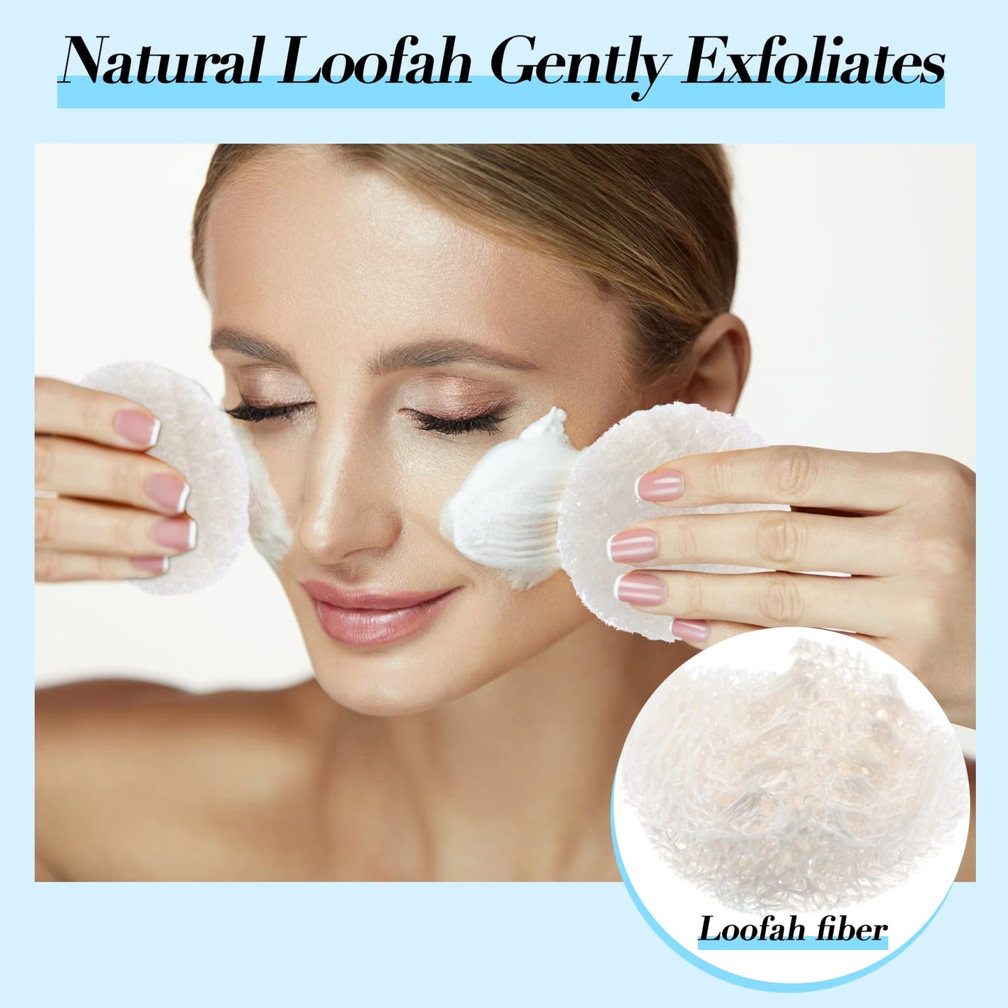 Bokon 100 Pcs Natural Loofah Exfoliating Face Pads 2.36 Inch Round Facial Scrubber Sponges Bulk Cleansing Discs for Face Body Bath Shower Spa Dead Skin Removal for Women Men