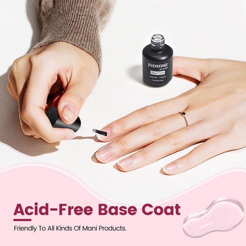 JODSONE Base Coat Gel Nail Polish - Quick Drying, Durable, Soak Off | 15ML Clear Glossy Finish