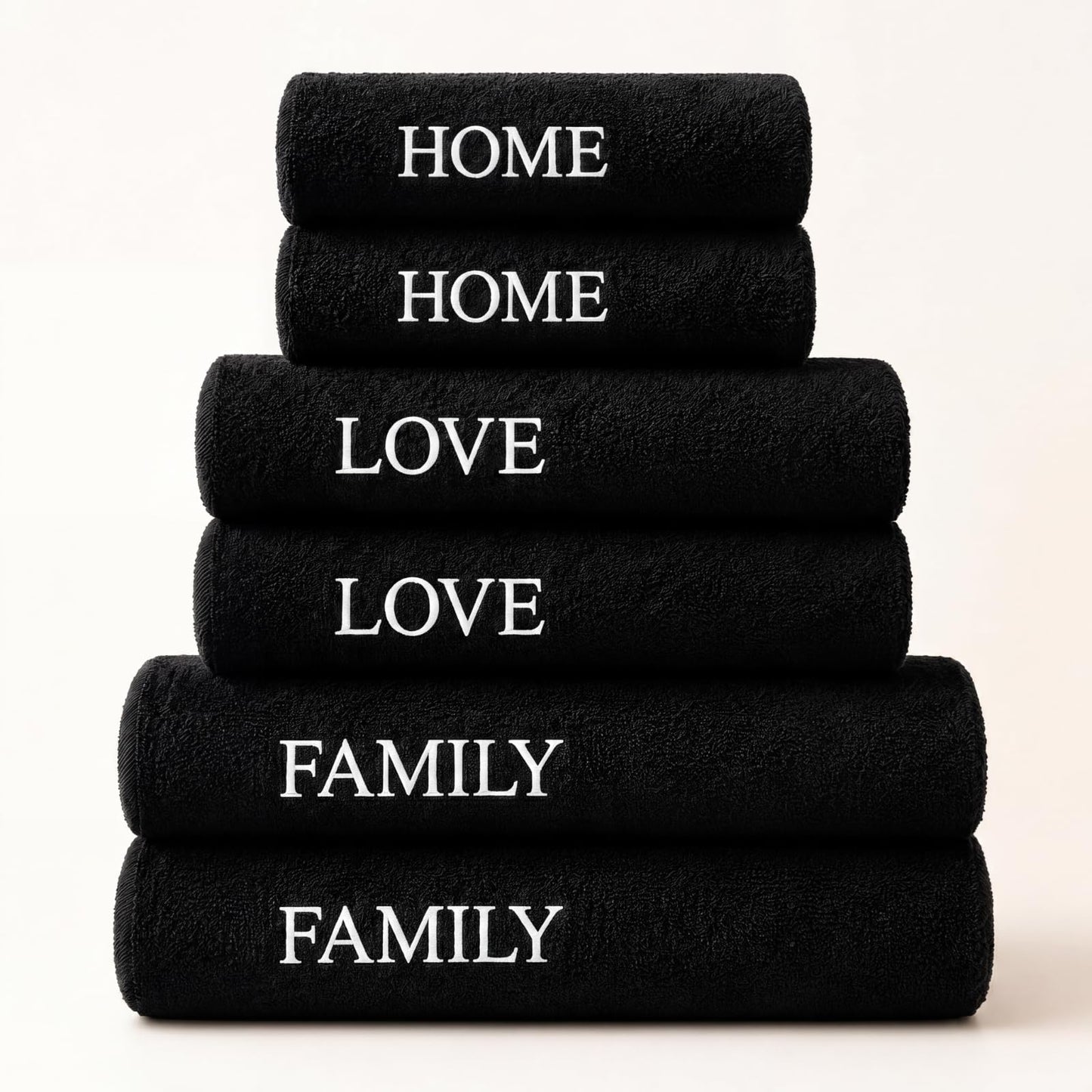 Peryiter 6 Pack Cotton Black Farmhouse Decorative Bath Towels Set, Soft and Absorbent, Contains 2 Bath Cloth, 2 Hand Cloth and 2 Washcloths