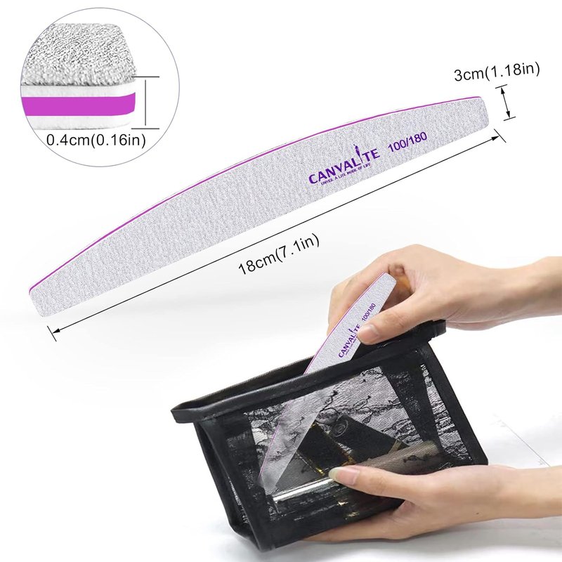 Canvalite Nail Files - 10 PCS Professional Double-Sided Emery Boards (100/180 Grit) for Home & Salon Use