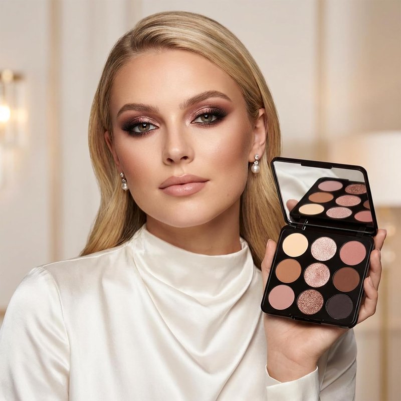 Erinde Nude Eyeshadow Palette - 9 Warm Brown Shades | Highly Pigmented Matte & Shimmer for Natural Looks