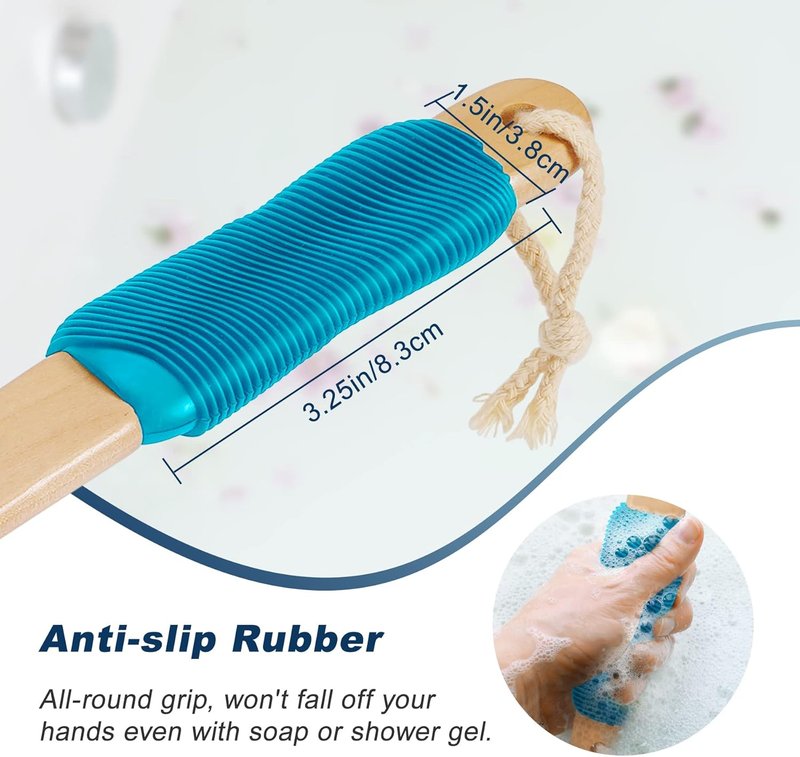 Ergonomic Long Handle Back Scrubber - Double-Sided Exfoliating Body Brush for Men & Women | Blue Color