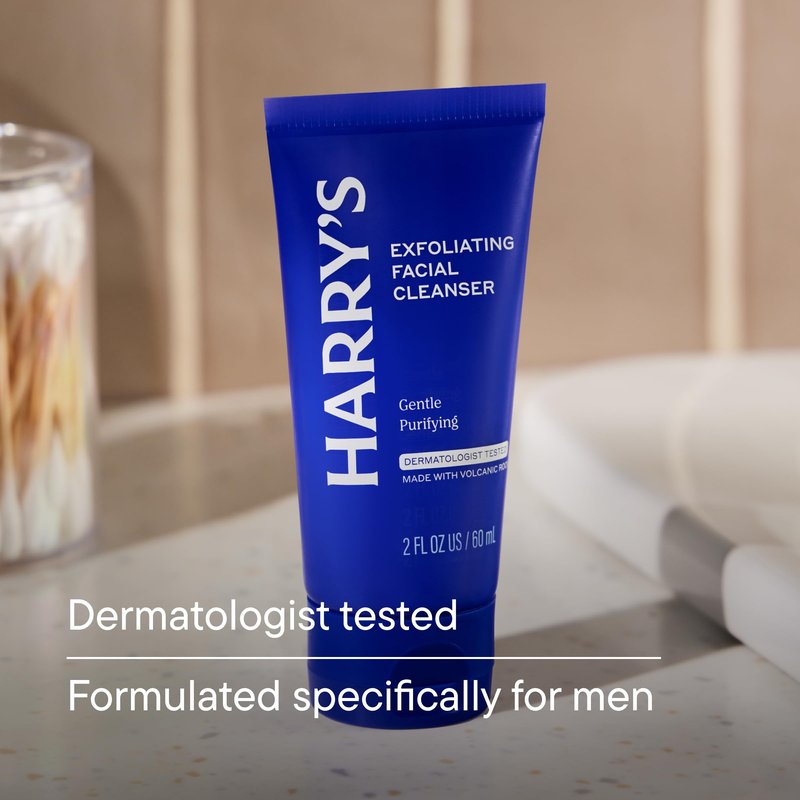 Harry's Exfoliating Face Wash for Men, Gentle Facial Skin Care Products with Volcanic Rock Exfoliant, 2 Fl. Oz, Pack of 3 (Trial and Travel Size) TSA Approved Travel Essentials