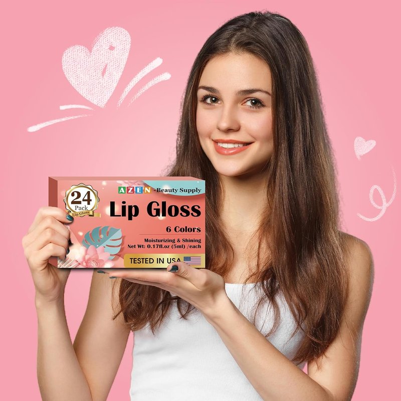 AZEN Lip Gloss Set - 24 Pack Colorful Lip Oils for Moisturizing & Hydrating Dry Lips | Perfect Mother's Day Gift