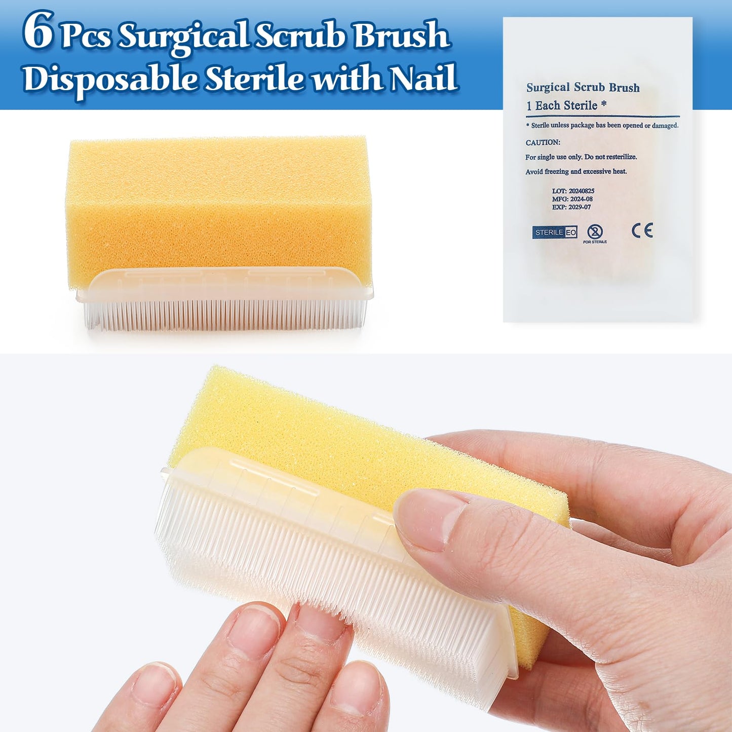 Reallnaive 6 Pcs Surgical Hand Scrub Brush with Sponge Disposable Double Sided Cleaning Scrub Brush for Nails Sensitive Skin Wound Care Doctors Office Cat
