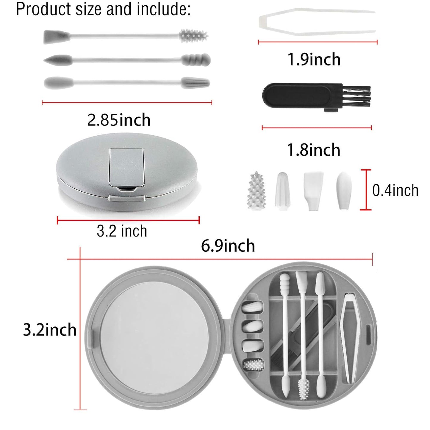 Strogem Reusable Cotton Swabs - Multifunctional Portable Silicone Q-Tips with Mirror | Gray