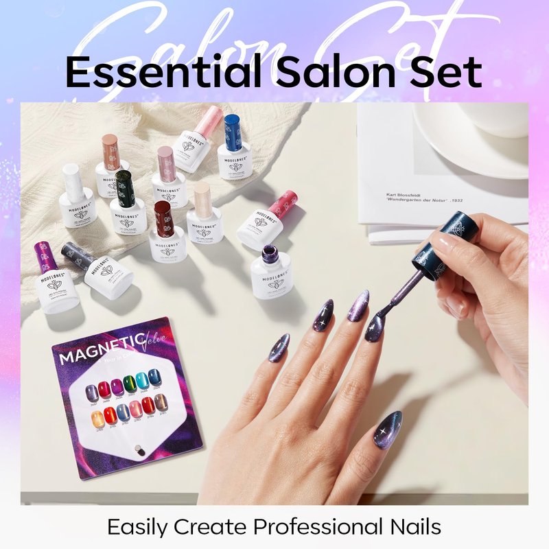modelones 12Pcs 15ML Cat Eye Gel Nail Polish Set, Same Color Same Bottle Summer Green Blue Yellow Pink Red Purple Cateye Gel Polish Set with Magnet Sparkle Series Hema-free Gel Polish Kit Nail Art