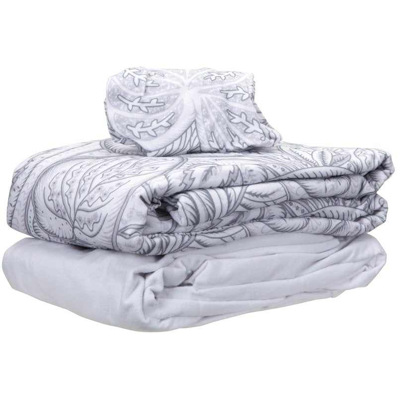 ForPro Premium Designer Flannel 3-Piece Massage Sheet Set, Island Tranquility, for Massage Tables, Includes Massage Flat Sheet, Fitted Sheet and Fitted Face Rest Cover, White