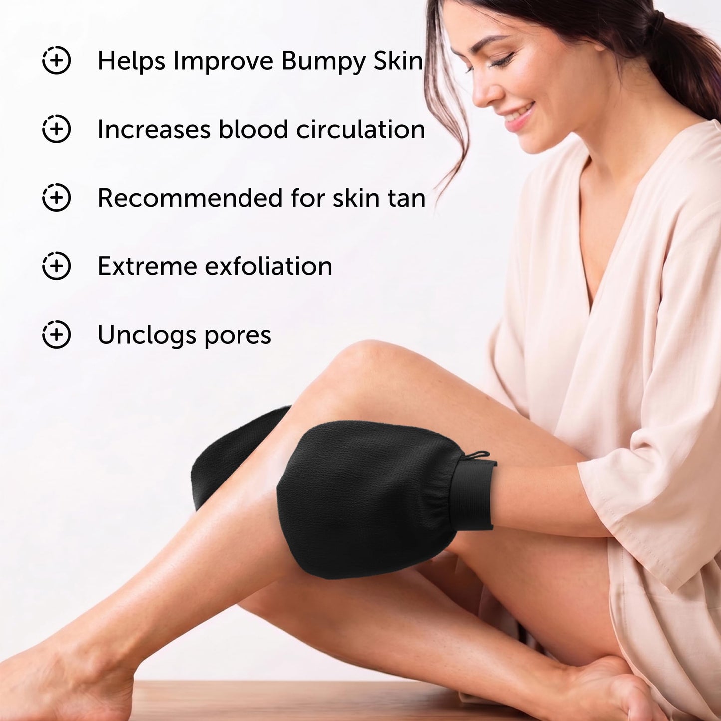 Valitic Exfoliating Glove Body Scrubber - Exfoliating Mitt Dead Skin Remover, Shower Face and Body Exfoliator - Korean Style Skin Scrubber Washcloth - Spray and Self Tan Remover, 1 Black