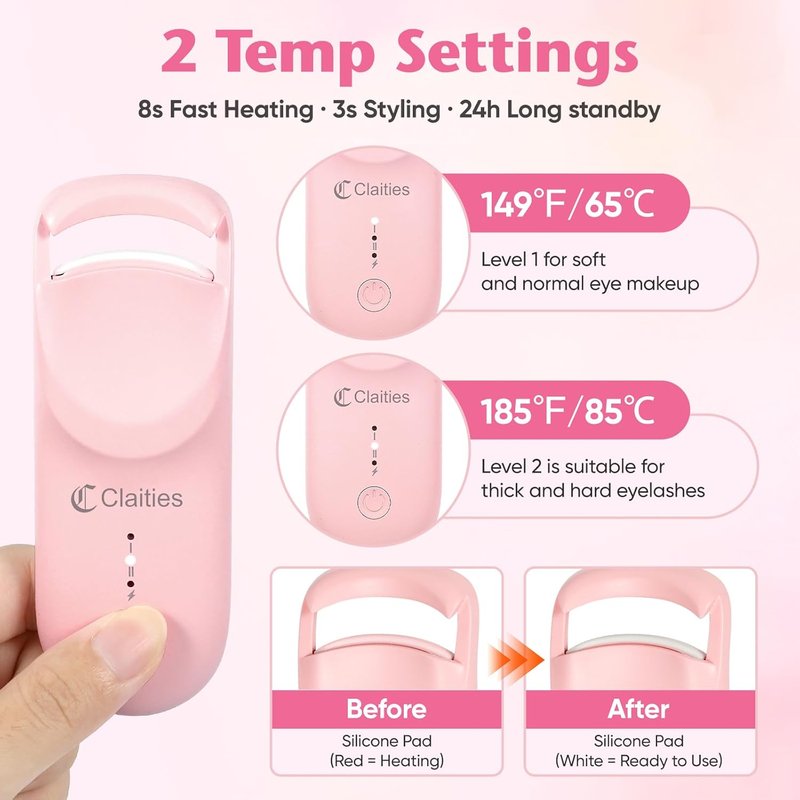 Skiennix Heated Eyelash Curler - Quick 10s Heat, Mini Burn-Proof Design, 24H Hold, Type-C Rechargeable