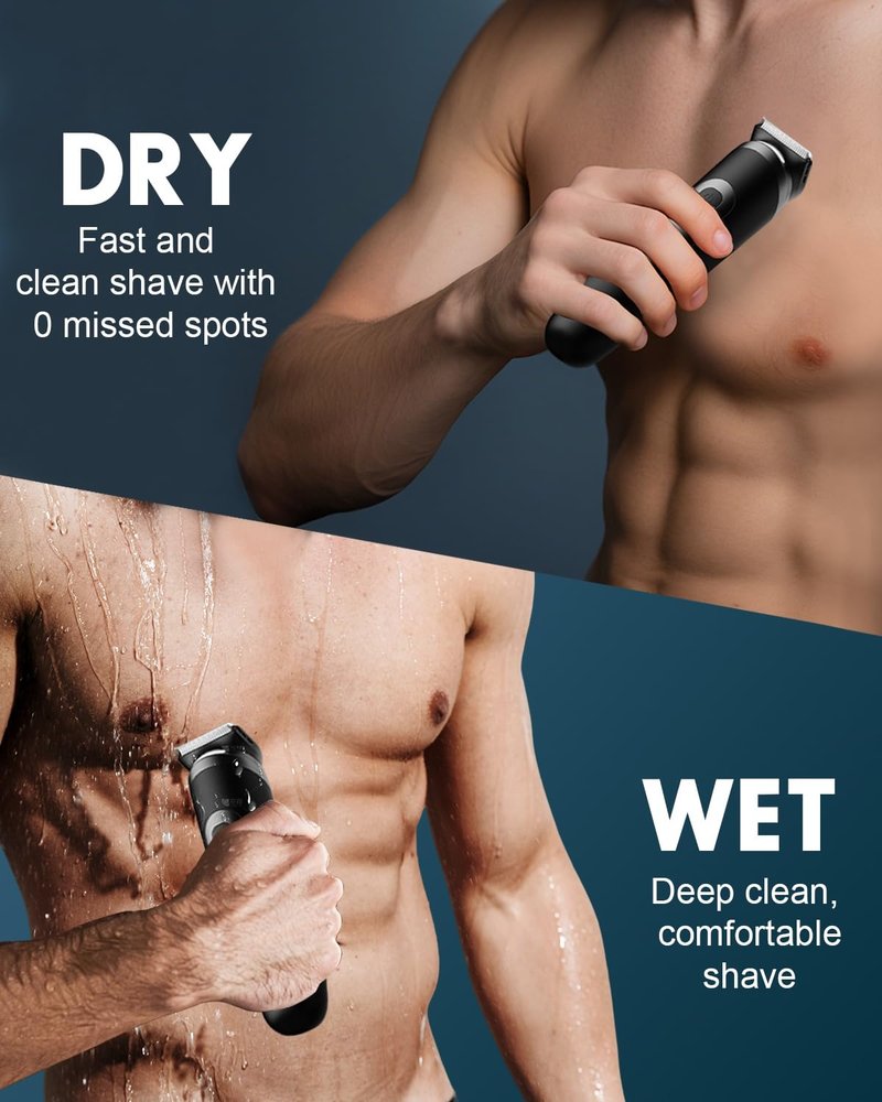 LOBINH Electric Body Hair Trimmer for Men - Pubic Shaver with Ceramic Blades (No Nicks) - Mens Wireless Ball Shaver, Waterproof Wet/Dry Electric Razor, USB Recharge Dock