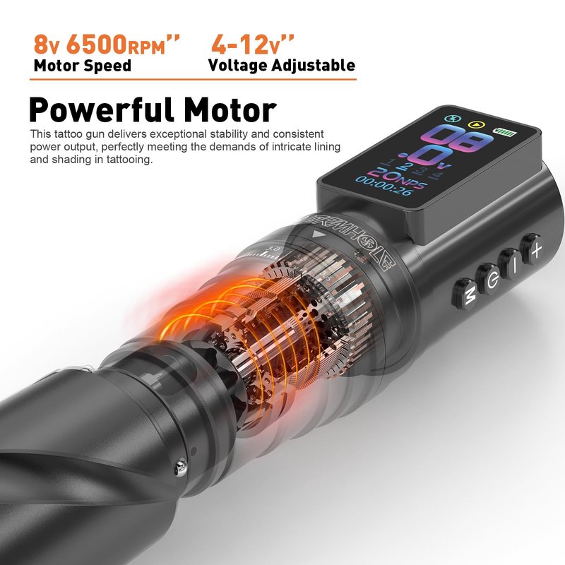 Wormhole 2 PCS 2300mAh Batteries Tattoo Gun Wireless Tattoo Machine Multi-function Tattoo Pen Smart Display, 3 Working Modes, 7 Strokes Length for Artists