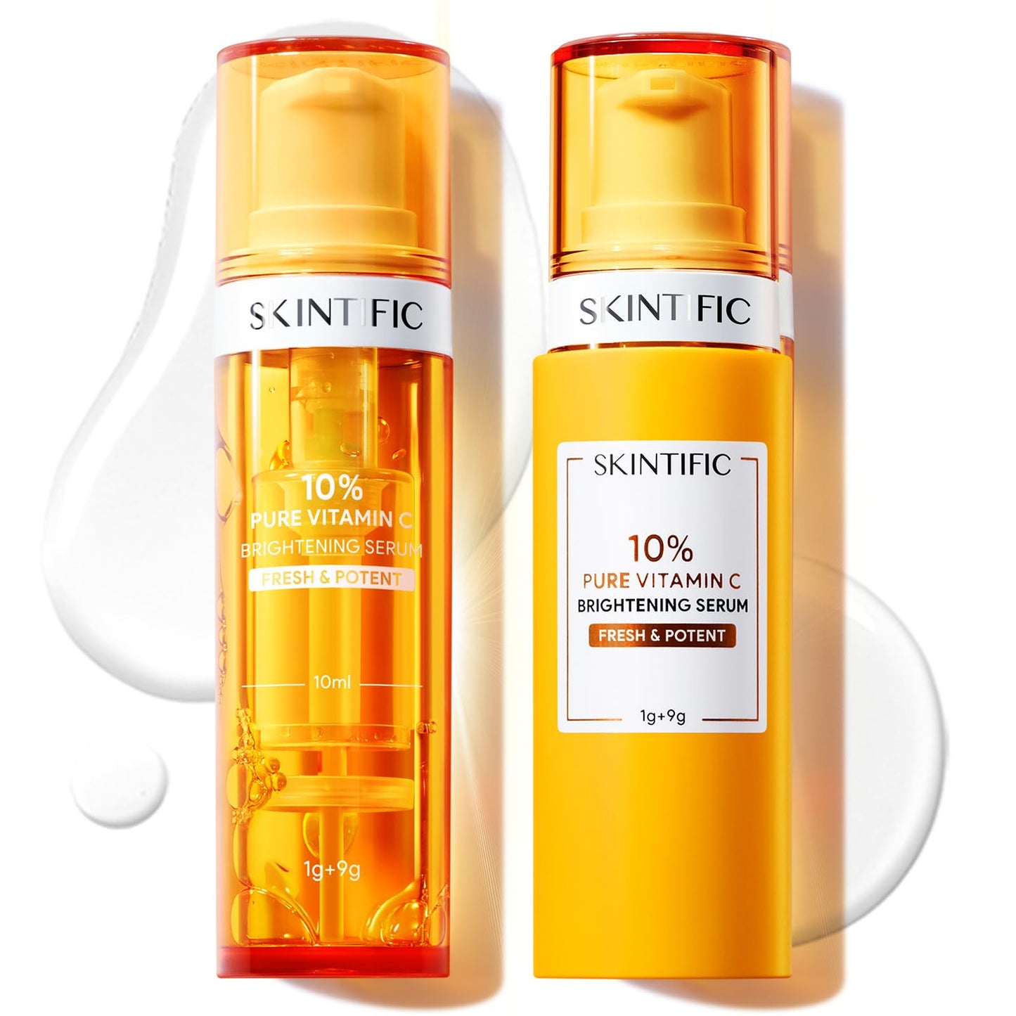 SKINTIFIC Dual-Chamber Fresh Vitamin C Brightening Serum for Face, 10% Pure Vit C Powder Serum, Dark Spot Corrector, Oxidation-Proof with UV Shield