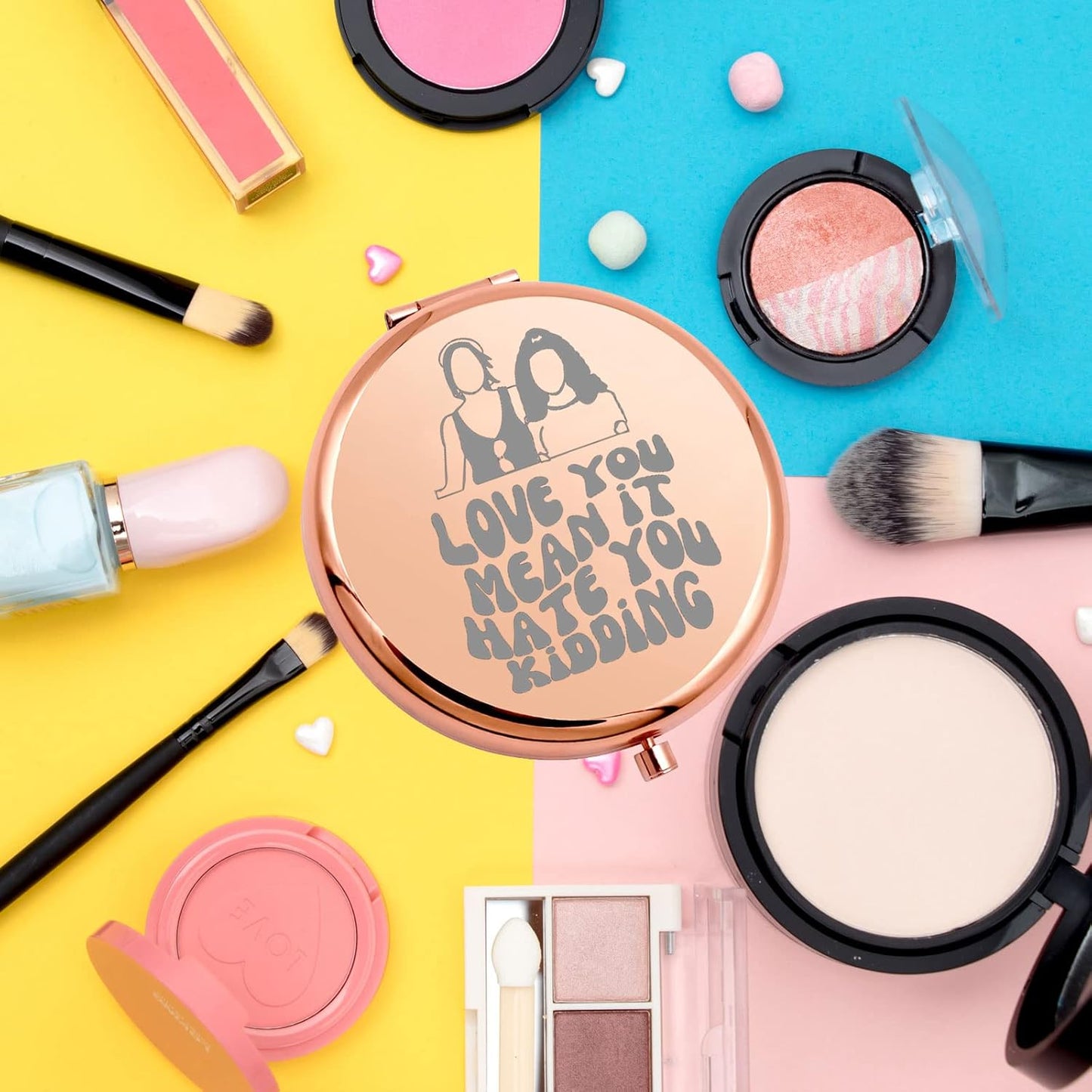 WSNANG Compact Pocket Makeup Mirror - Georgia Family TV Show Inspired Gift | "Love You, Mean It, Hate You" Design