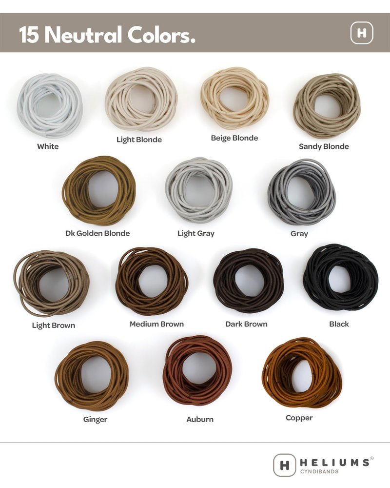 Heliums Thin Hair Elastics - Copper 2mm Ties for No Damage Ponytails | 40 Count, Medium Hold