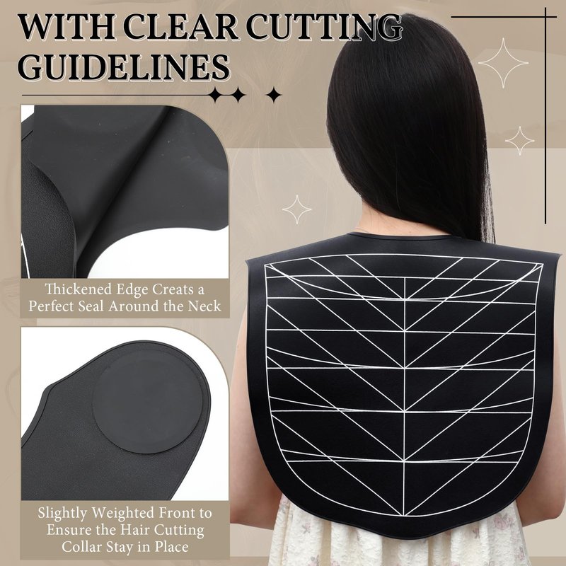 2 Pcs Hair Cutting Guide Collar Silicone Hair Dye Collar Waterproof Cutting Cape for Hair Stylist Rubber Neck Wrap Hair Cutting Pad Guide with Guidelines for Barber Shop Salon Hairdressing, Black
