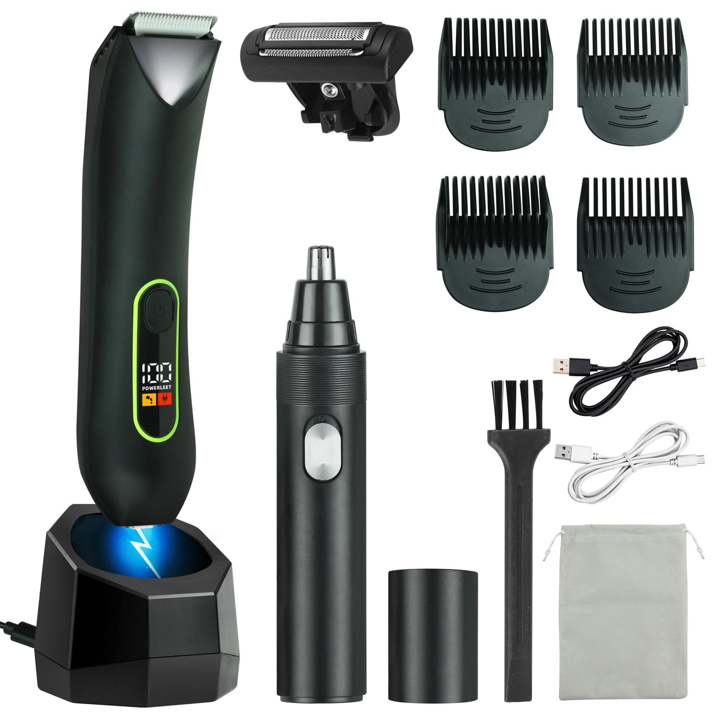 WarmWink Rechargeable Body Hair Trimmer for Men, 2 in 1 Body Groomer for Men, Replaceable Hair Cutting Blade, IPX7 Waterproof Wet/Dry Ball Groin Trimmer with Charging Base