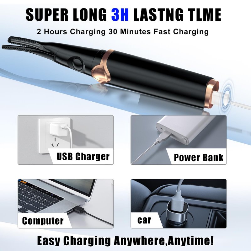 Heated Eyelash Curlers - 2 in 1 Clip- Type Heated lash Curler Best Seller Electric Eyelash Curler 3 Temp Settings for Makeup Tools USB Rechargeable Natural Curling 24H Long Lasting B2-2