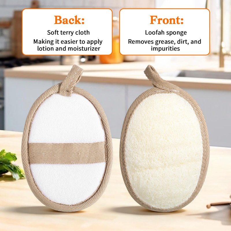 2Pcs Natural Loofah Exfoliating Body Scrubber, Made with Natural Egyptian Shower loofa Sponge, Shower Exfoliator for Women and Men, Loofah Exfoliating Body Scrubber for Bath