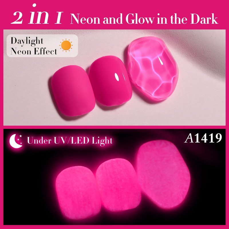 Gel Nail Polish - Double Rhythm 15ML Soak Off Pure Sheer Neon Hot Pink for DIY Manicure