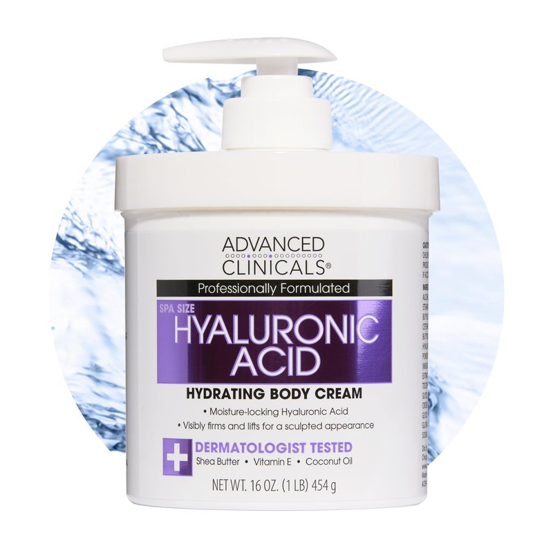Advanced Clinicals Hyaluronic Acid Moisturizer Body Cream W/Vitamin E | Hydrating Cream & Body Lotion For Women & Men To Help Improve Look of Wrinkles, Dry Skin, Crepey Looking Skin, 16 Ounce