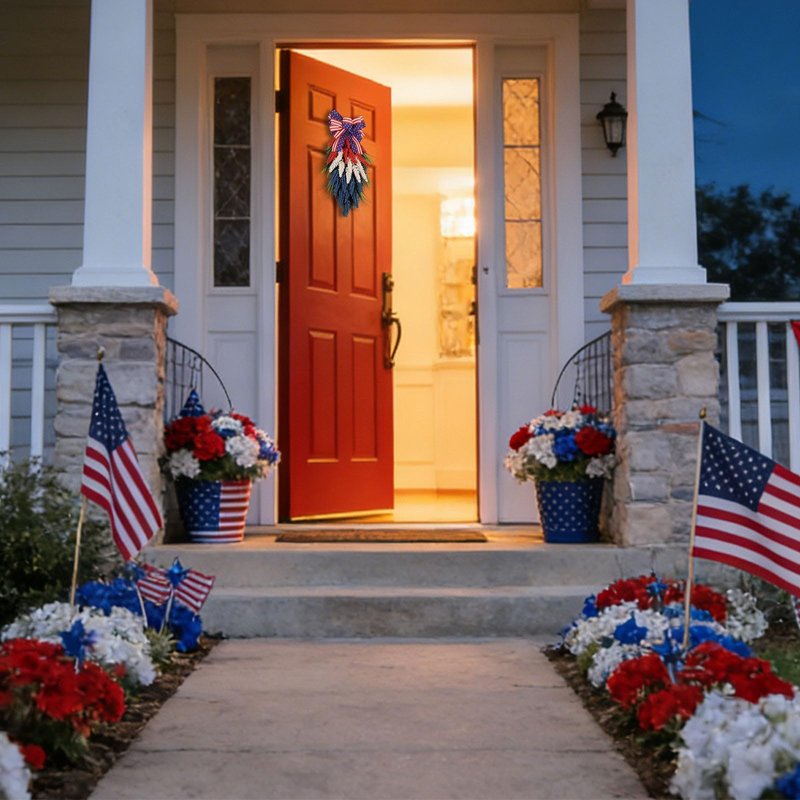 Patriotic Wreaths for Front Door, Red White and Blue Decorative Wreath for Independence Day, Memorial Day, Veterans Day, Fourth of July & All-Year Patriotic Home Decor (Blue)
