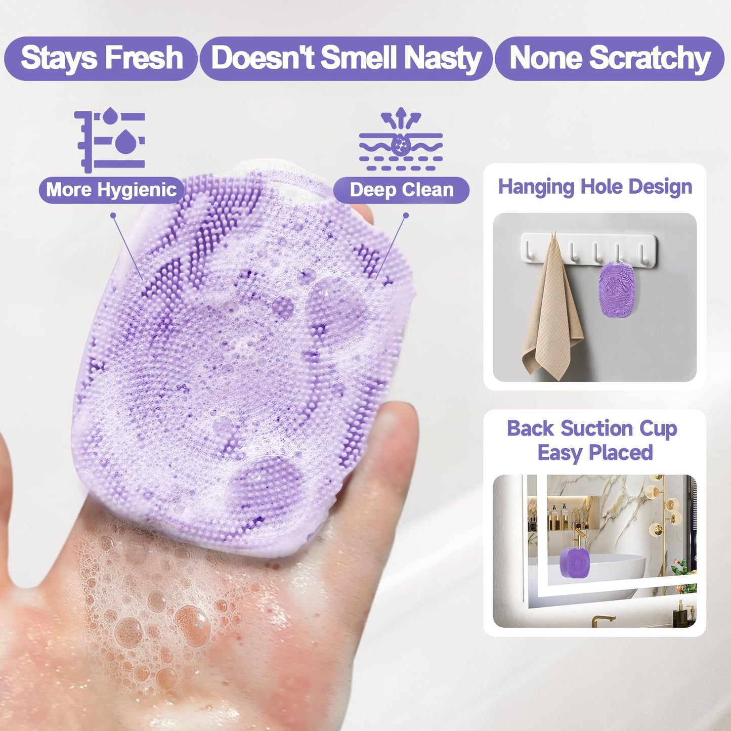 ARIOSOX 2 PCS Face Scrubber, Soft Silicone Face Exfoliator with Suction Cup for Man and Women Deep Skin Clean, Gentle Facial Cleaning Brush Suitable for All Sensitive Skin (Purple)