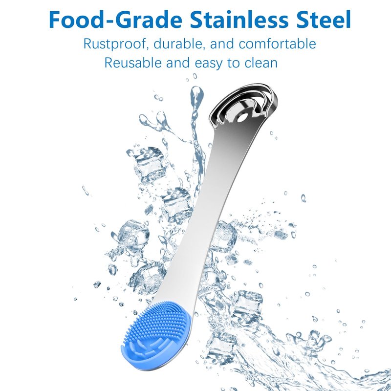 Tongue Scraper for Adults, 3-Layer Stainless Steel Tongue Scraper Metal Tongue Cleaner Tongue Scrubber, Reduce Bad Breath, with Soft Silicone Tongue Brush