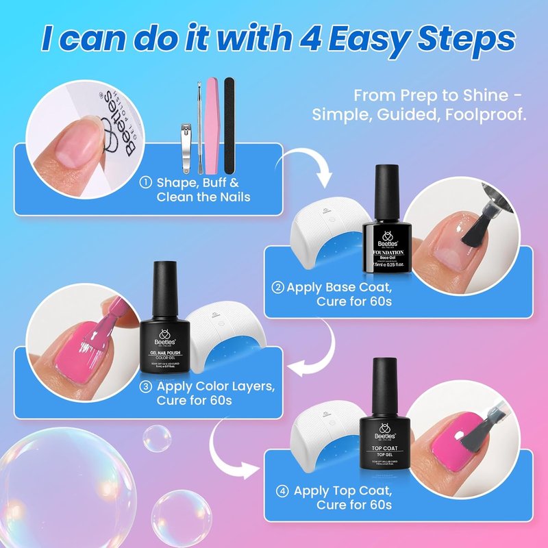 Beetles Gel Nail Polish Kit - 20 Vibrant Colors with UV Light | TPO & HEMA Free Base & Top Coat for DIY Nail Art