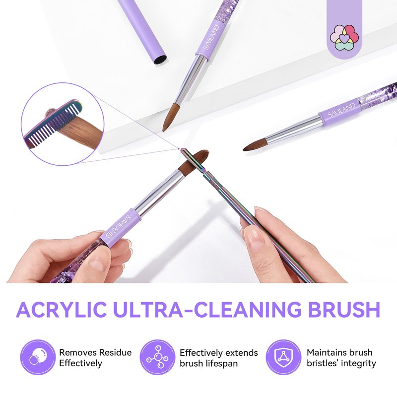 SAVILAND Kolinsky Acrylic Nail Brush: Size 8 Professional Nail Art Brush for Acrylic Application Kolinsky Acrylic Brush for Nails Extension, Kolinksy Nail Tools for Women Home Salon Use Aurora Handle