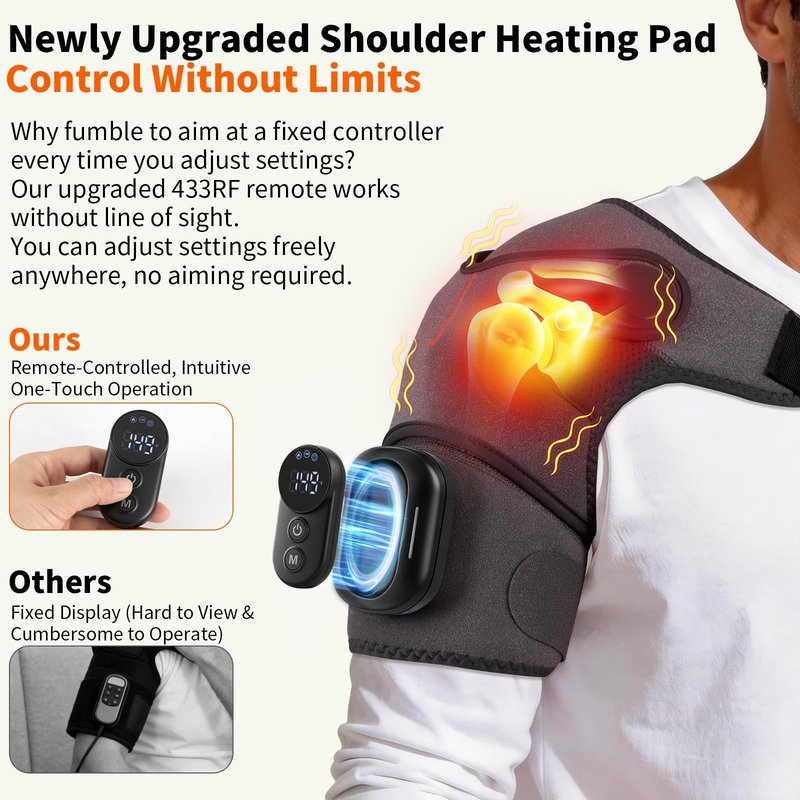 Cordless Shoulder Heating Pad with Detachable Magnetic Remote, 5 Heat & 5 Vibration Modes, Heated Shoulder Wrap Massager for Frozen Shoulder & Rotator Cuff Pain Relief, Ideal Gift for Women Men