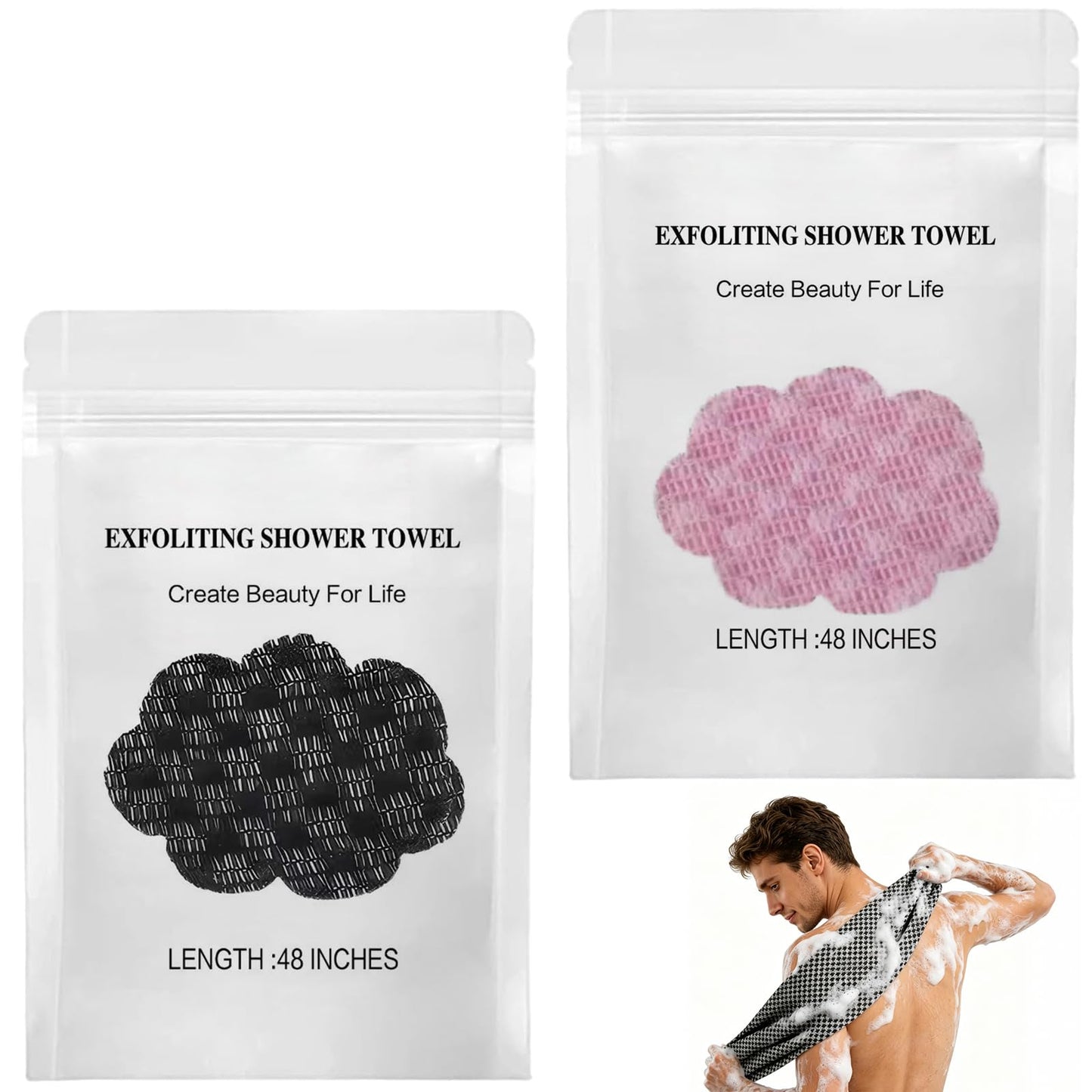 sniqafo 2 Pack Exfoliating Shower Towel, Exfoliating Body Scrubber Bath Towel for Shower, Premium Microfiber Scrub Towel,Deep Cleansing, Remove Dirt, Oil & Dead Skin, Quick-Drying Durable & Gentle