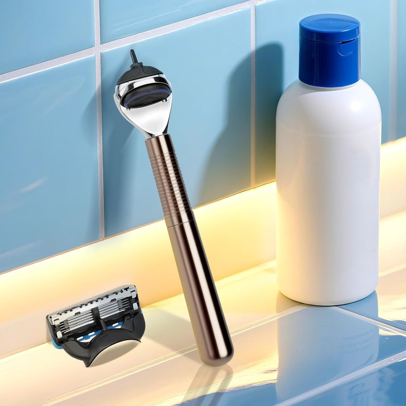 Metal Razor Handle Replacement, Men's Shaving Razor Handle, Shaver Handle Compatible with Gillette Fusion 5 Power & Proglide Shield Blade Refill (Grey)