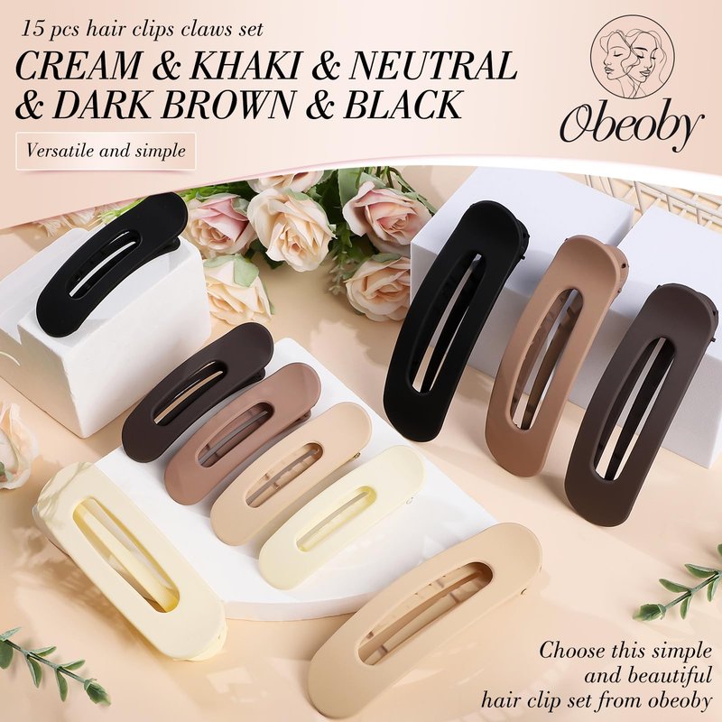 15 PCS Flat Hair Clips, Neutral Color Flat Claw Clips 3 Sizes Hair Claws for Women Girls Thin Hair Medium and Small Hair Clip, Birthday Mothers Day Gifts