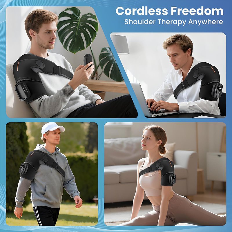 CBDYWVR Triple Method Shoulder Massager and Shoulder Heating Pad with Massage, Featuring 5 Heating Levels & 5 Vibration Modes, 5000mAh Battery for Long-Lasting Power and Adjustable Design (Black)