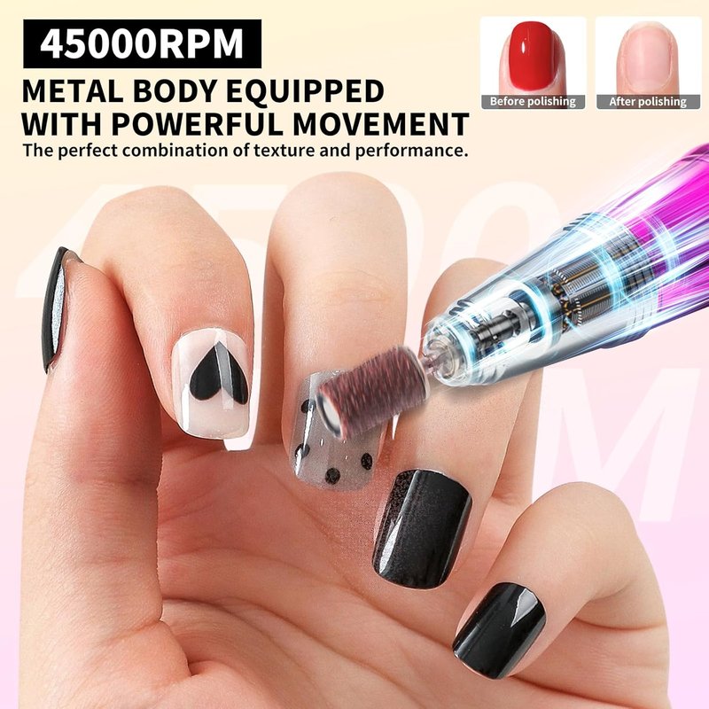 Skiennix Cordless Nail Drill - 45000 RPM Rechargeable Electric File Kit for Acrylic Gel Polishing | Portable Gold E-File Machine for Manicure & Pedicure