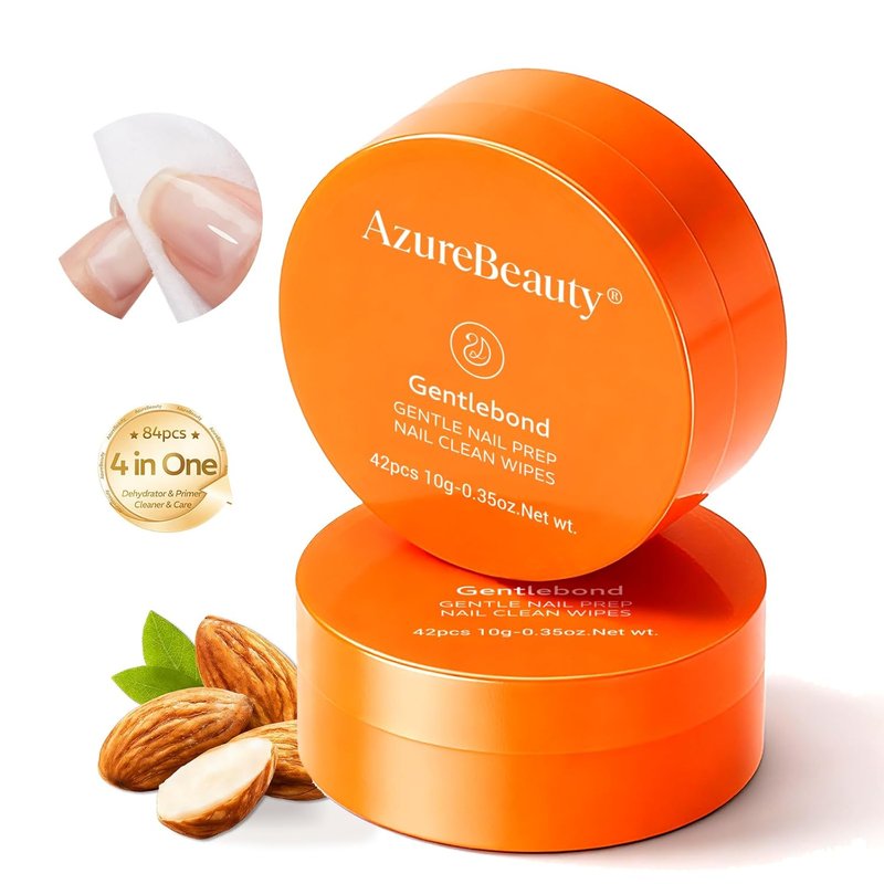 AzureBeauty Nail Prep Pads - 4-in-One Dehydrator & Primer Wipes for Gel, Acrylic & Press-On Nails | Travel-Friendly 84PCS (2 Boxes)